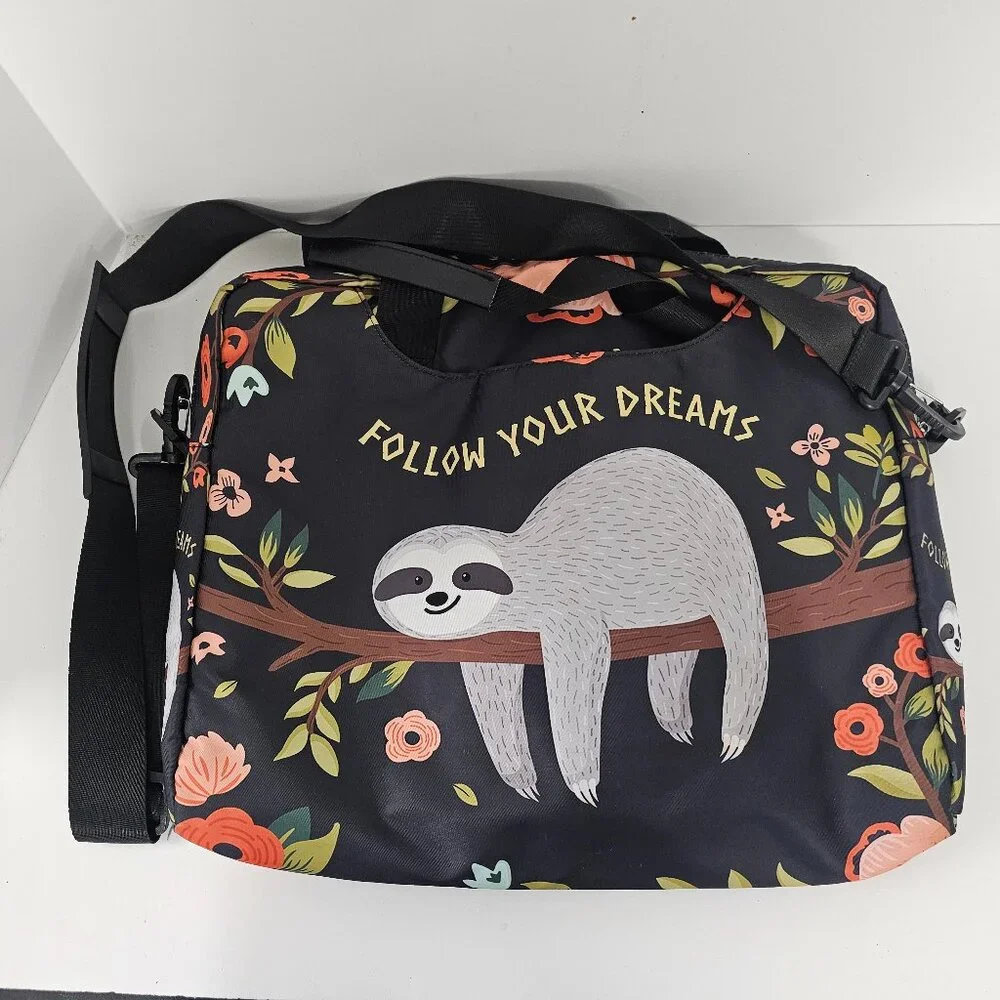 Laptop Crossbody Messenger Bag Sloth Black Boho School Office Floral